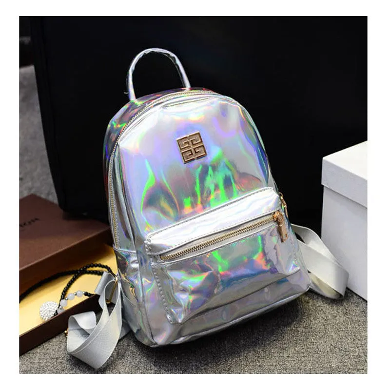 New Arrival Hologram Laser Backpack Girl School Bag Women Rainbow Colorful Metallic Silver Laser Holographic Backpack,MF1619