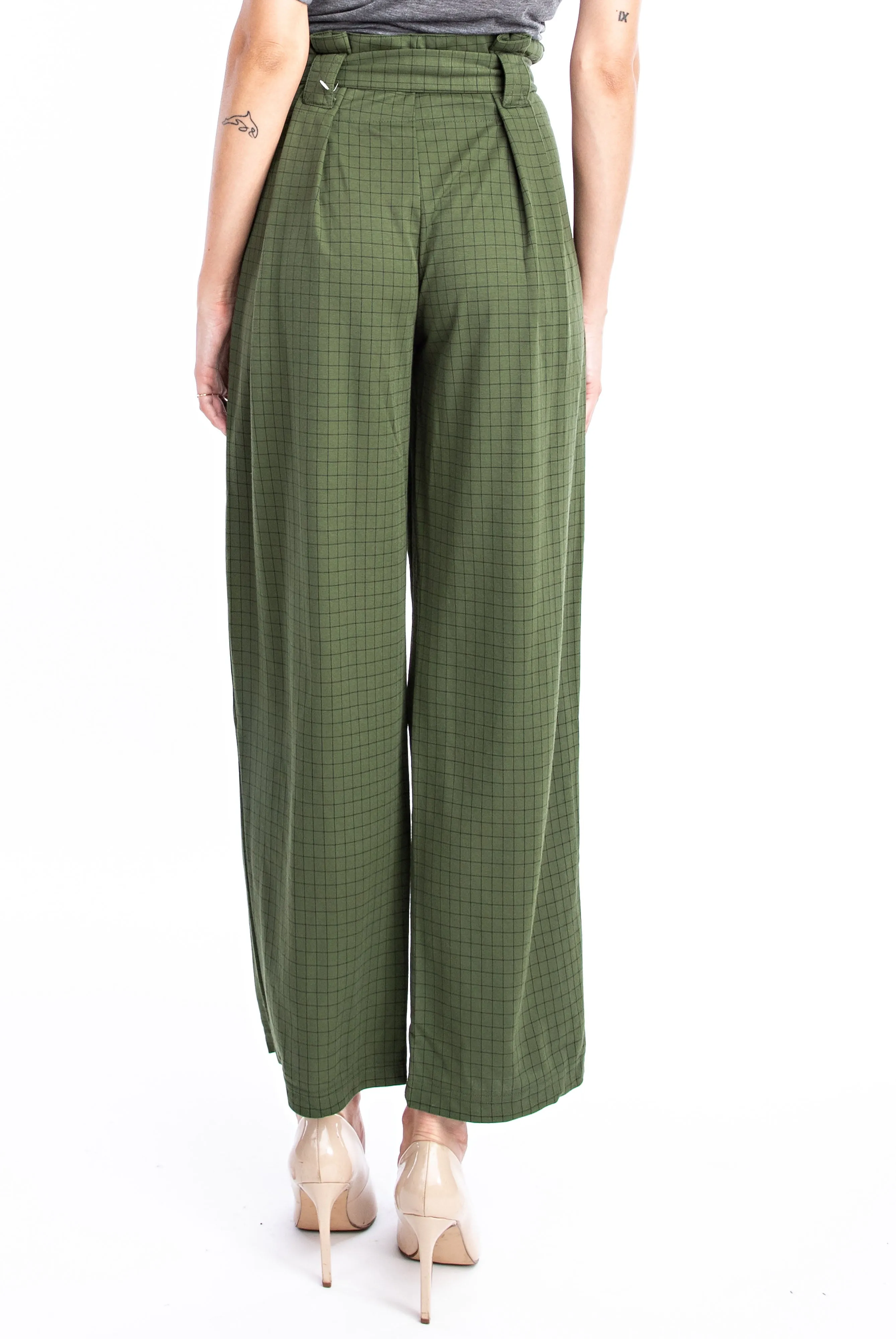 Olive Plaid Paper Bag Pant