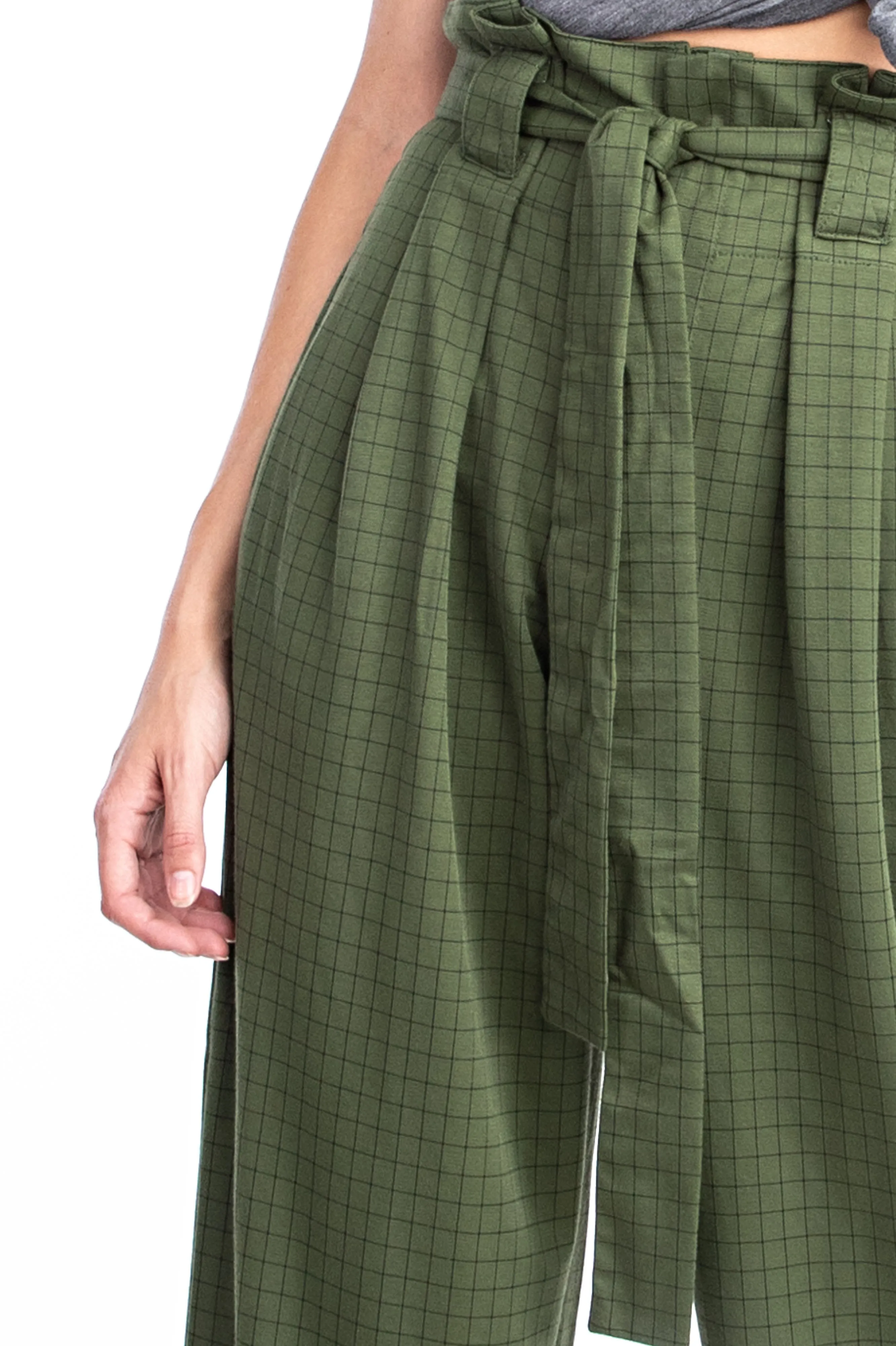 Olive Plaid Paper Bag Pant