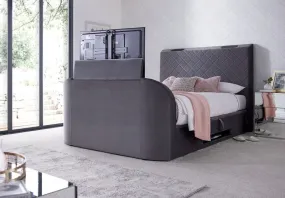 Paris Ottoman TV Bed in Grey Velvet Fabric with 4.1 Surround Sound