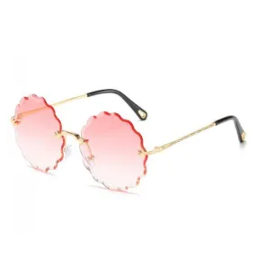 Pink Womens' Round Diamond Trim Rimless Sunglasses