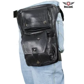 Premier Black Leather Multi Pocket Thigh Bags with Gun Pocket