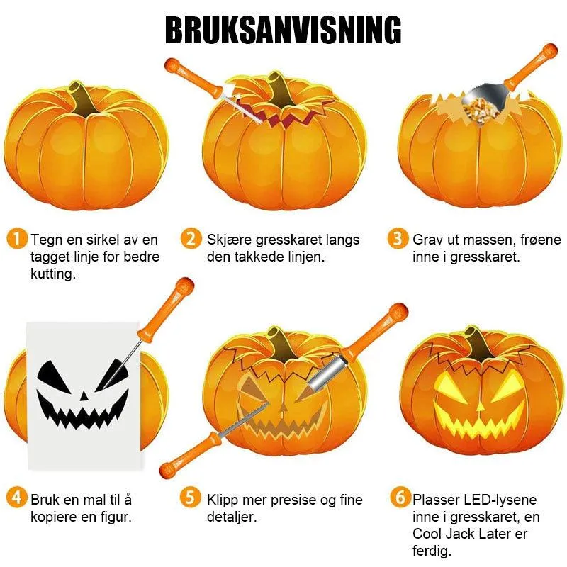 Pumpkin carving set 8 parts in stainless steel