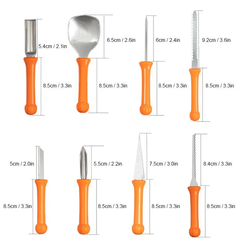 Pumpkin carving set 8 parts in stainless steel