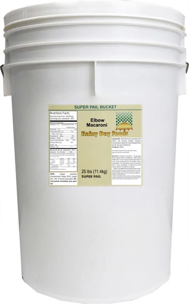 Rainy Day Foods Macaroni Elbow 5 Gallon 20 lbs Super Pail - 159 Servings