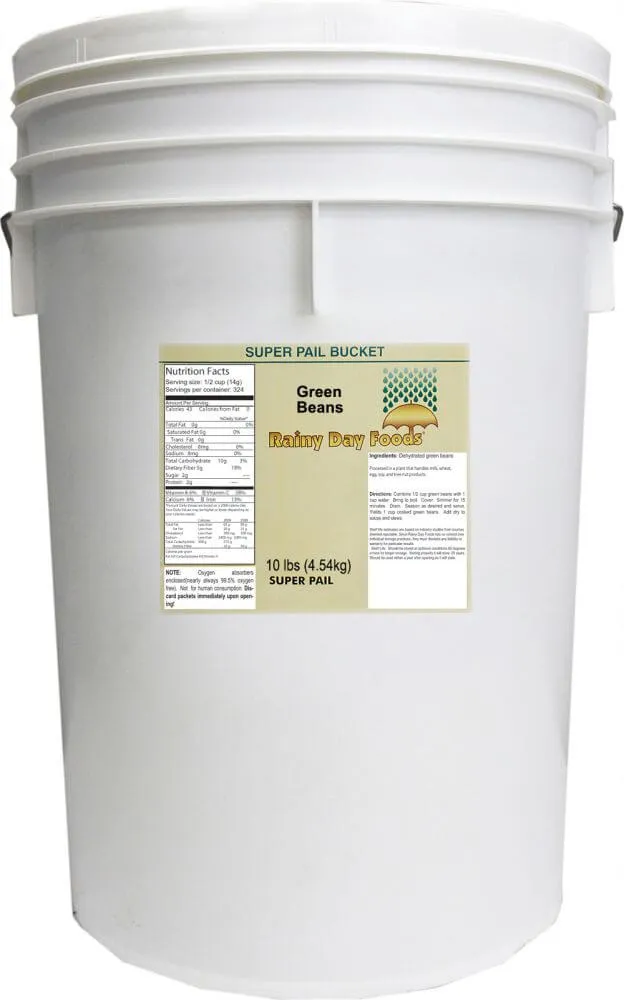 Rainy Day Foods Non-GMO Dehydrated Green Beans 5 Gallon 10 lbs Super Pail - 324 Servings