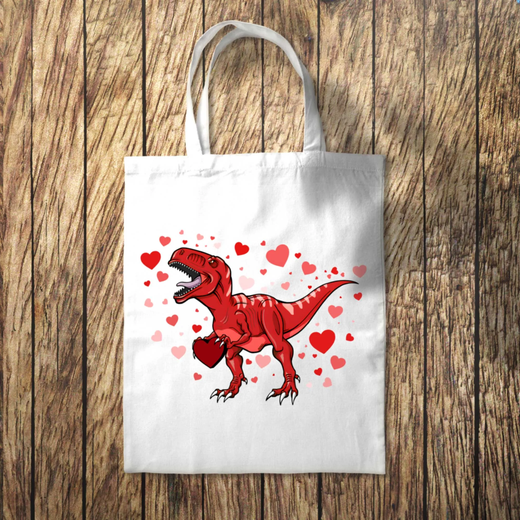 Red Dinosaur Hearts Tote Bag 10L Bag