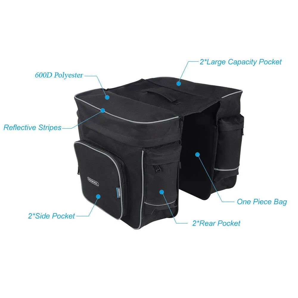 ROSWHEEL Cycling 2 in 1 30L Bicycle Black Rear Double Side Rack Bag Tail Seat Pannier Outdoor Cycling Saddle Storage