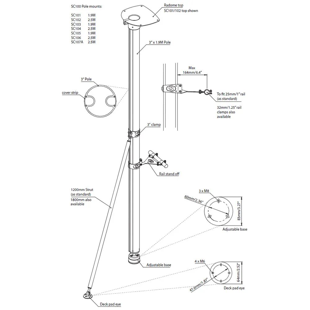 Scanstrut SC103 Radar Pole Mount - 6'