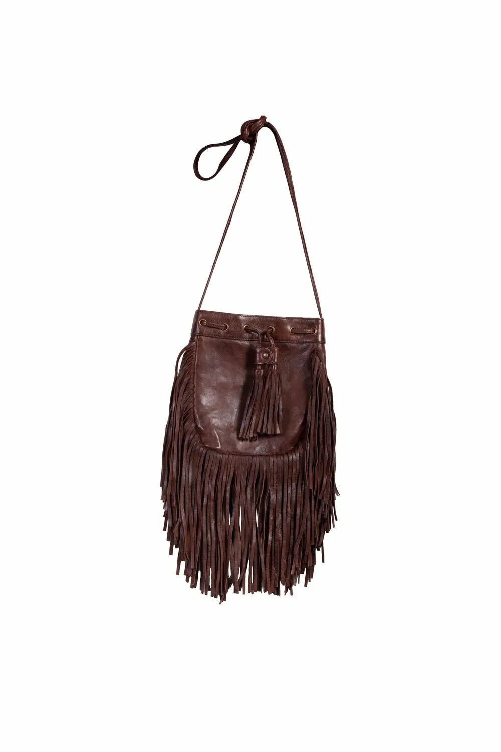 Scully Womens Cinch Tie Fringe Chocolate Leather Handbag Bag