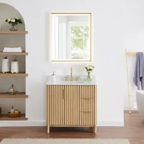 Sierra 36" Single Bathroom Vanity in Washed Light Brown with Engineered Stone Countertop