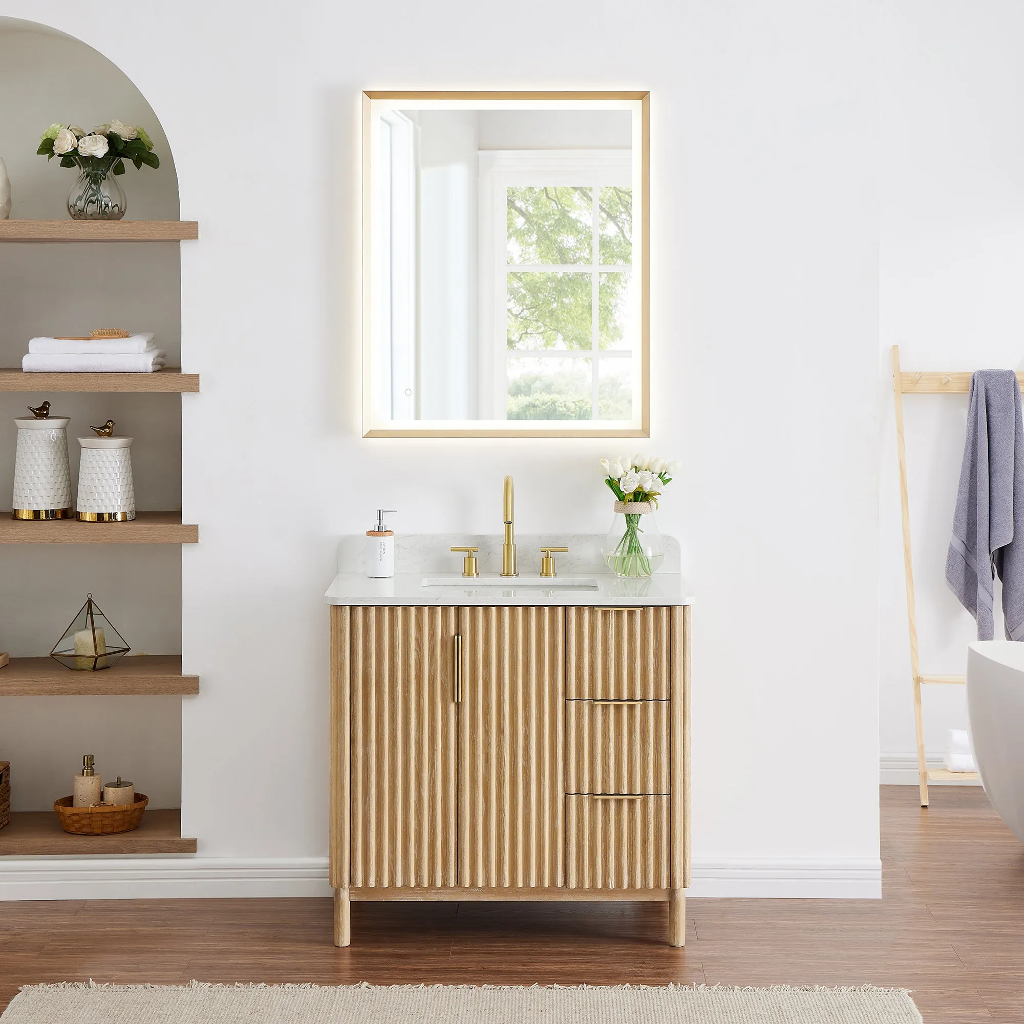 Sierra 36" Single Bathroom Vanity in Washed Light Brown with Engineered Stone Countertop