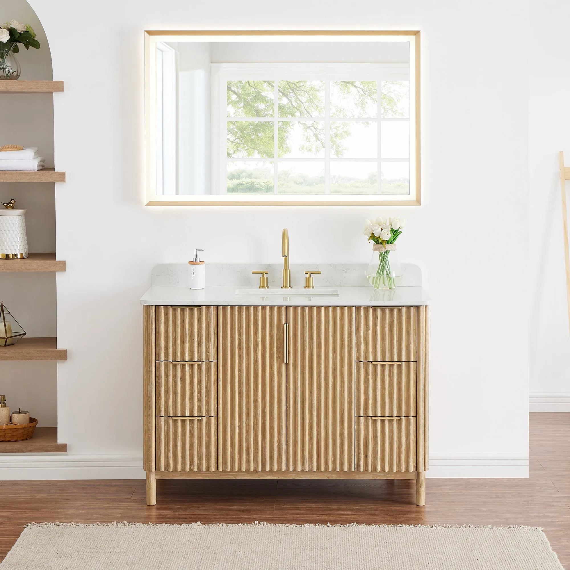 Sierra 48" Single Bathroom Vanity in Washed Light Brown with Engineered Stone Countertop