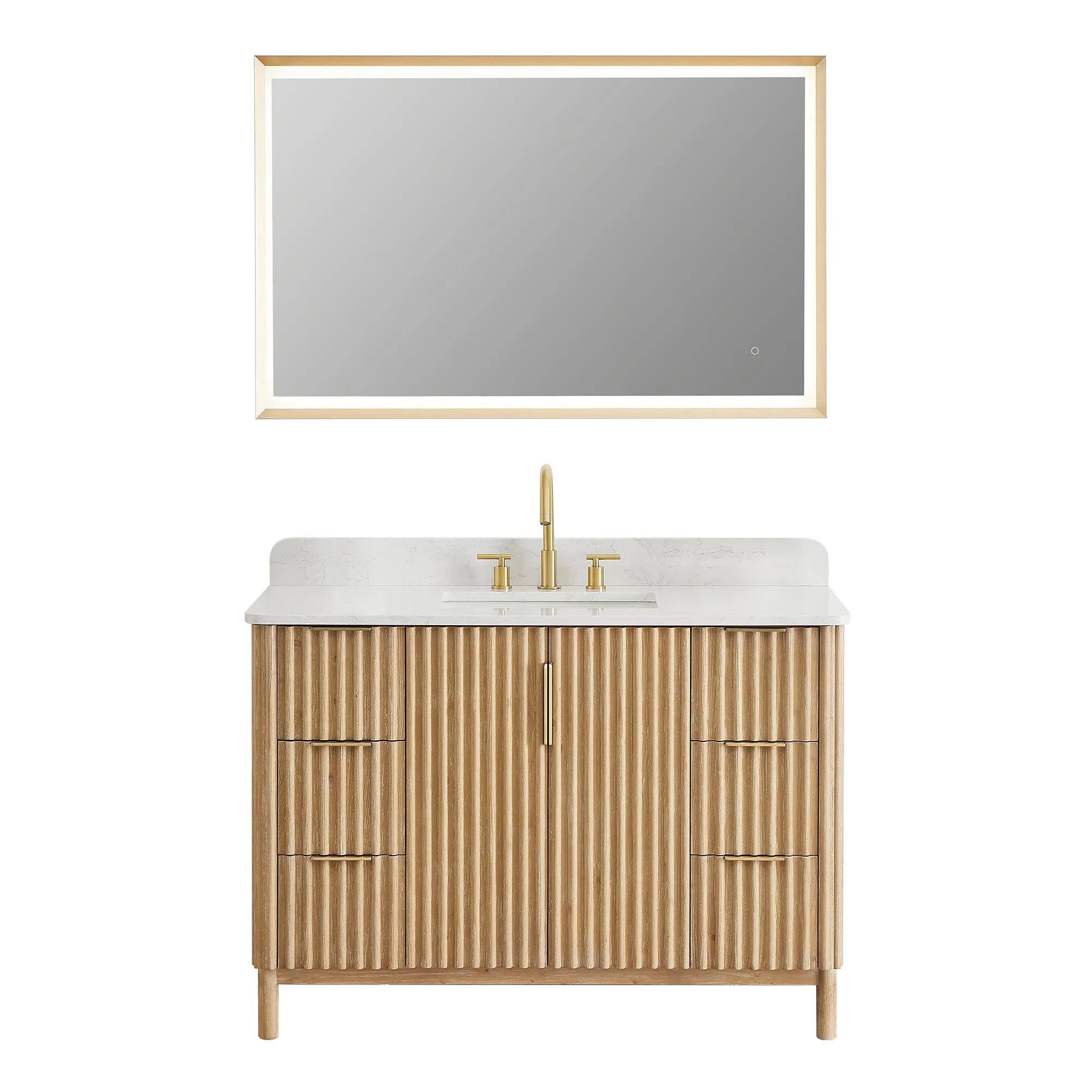 Sierra 48" Single Bathroom Vanity in Washed Light Brown with Engineered Stone Countertop