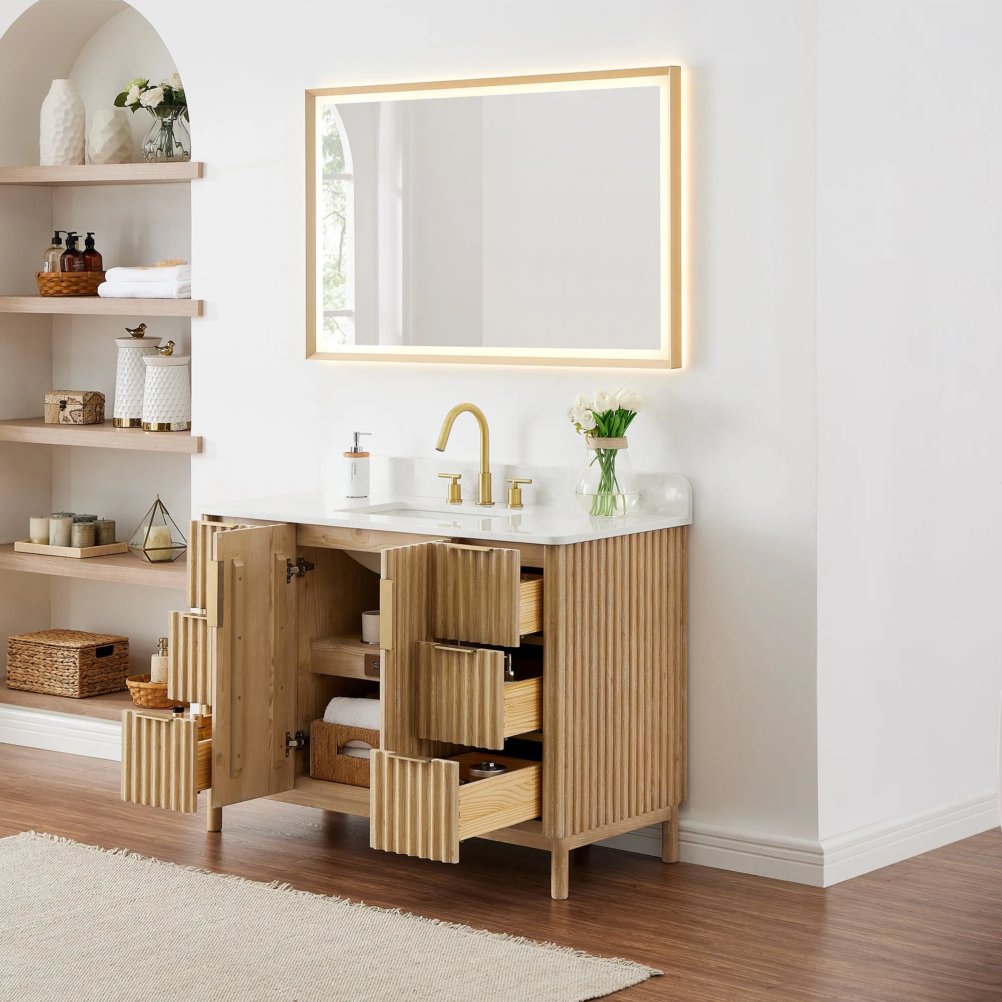 Sierra 48" Single Bathroom Vanity in Washed Light Brown with Engineered Stone Countertop