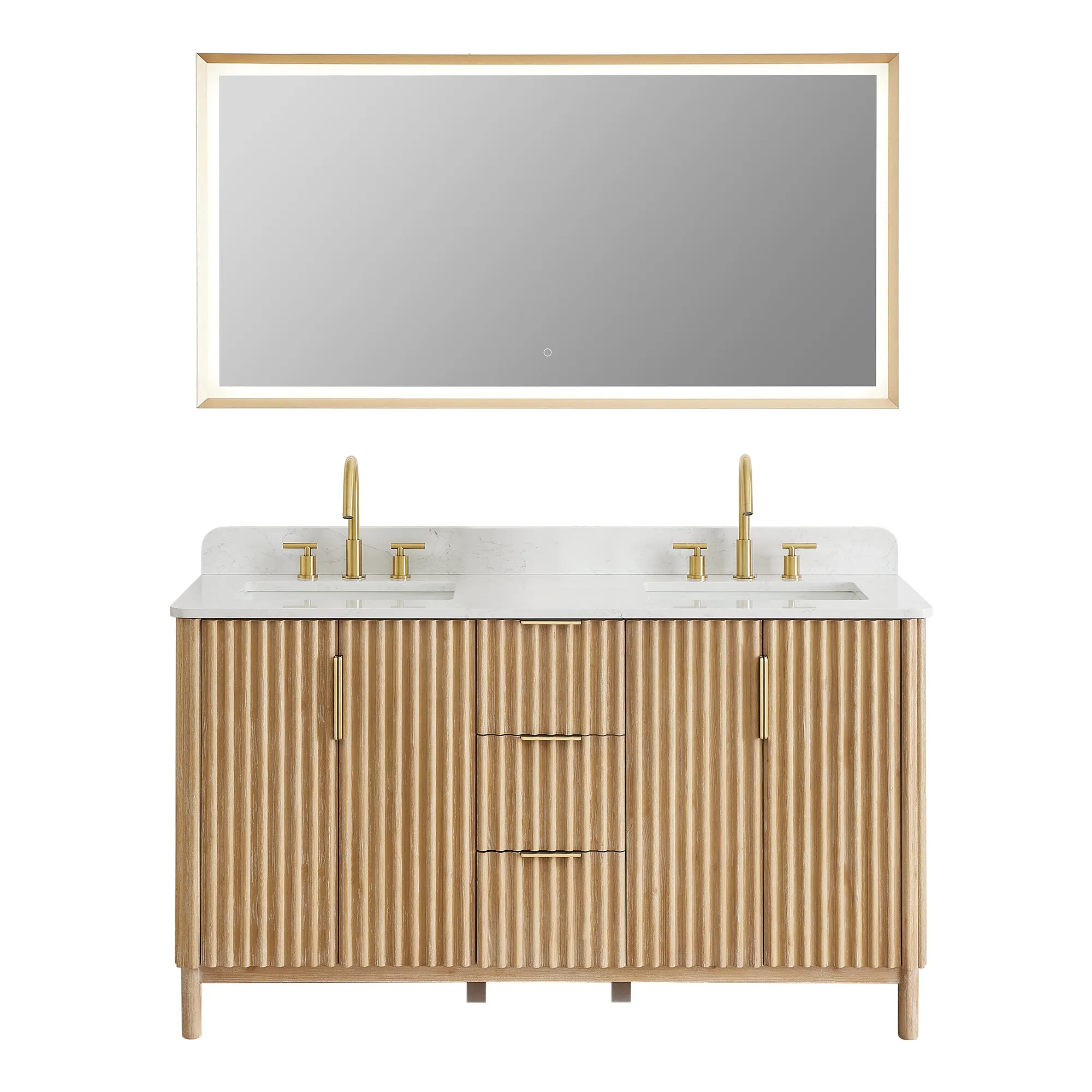 Sierra 60" Double Bathroom Vanity in Washed Light Brown with Engineered Stone Countertop