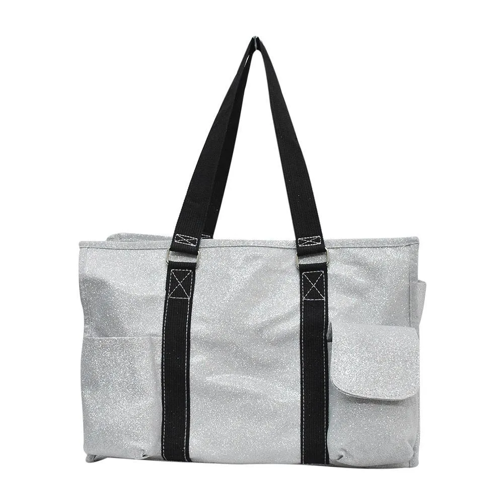 Silver Glitter NGIL Zippered Caddy Organizer Tote Bag