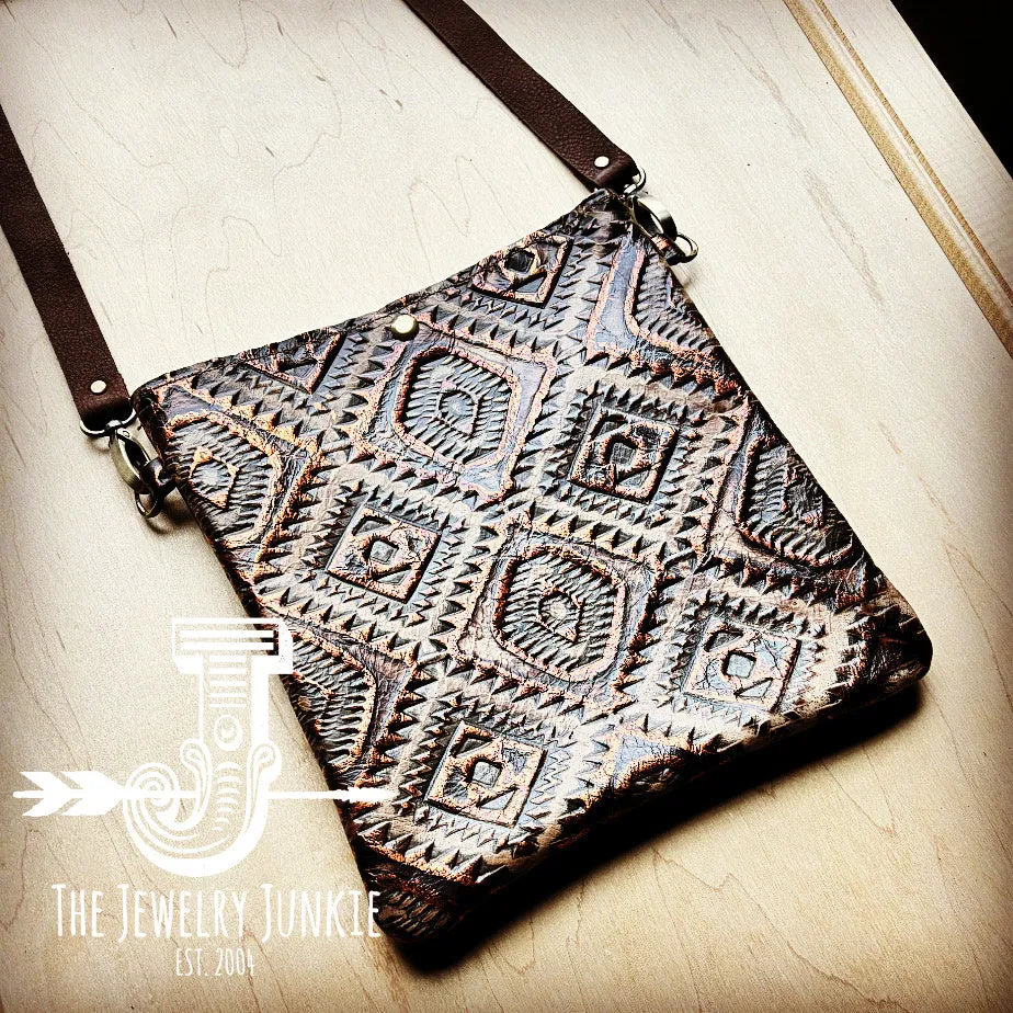 **Small Crossbody Handbag w/ Copper Aztec Tooled Leather 513p