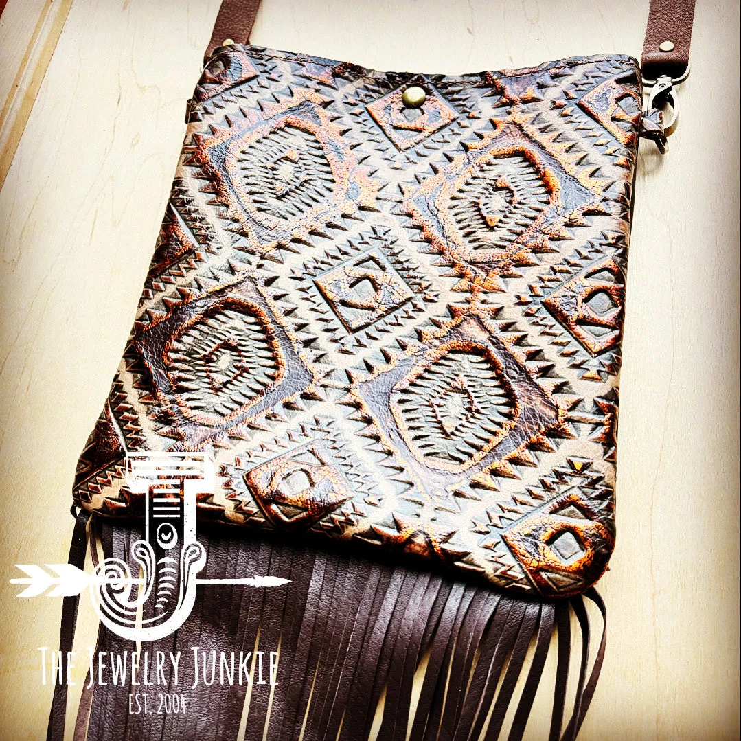 **Small Crossbody Handbag w/ Copper Aztec Tooled Leather 513p