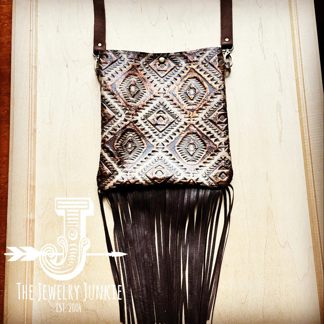 **Small Crossbody Handbag w/ Copper Aztec Tooled Leather 513p