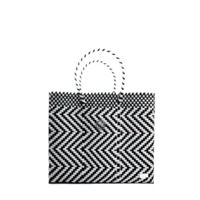 SMALL WHITE BLACK CHEVRON TOTE BAG