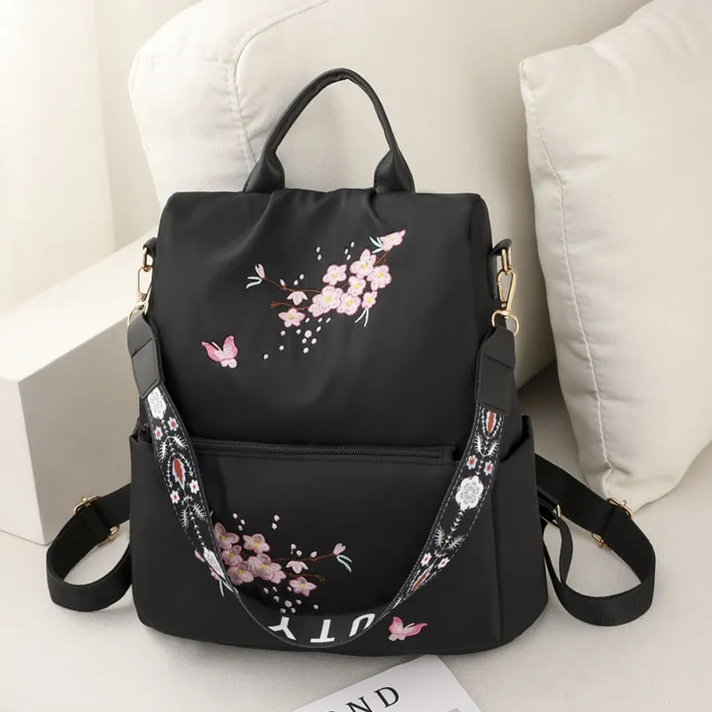 Sohiwoo Anti-theft Floral Oxford Backpack