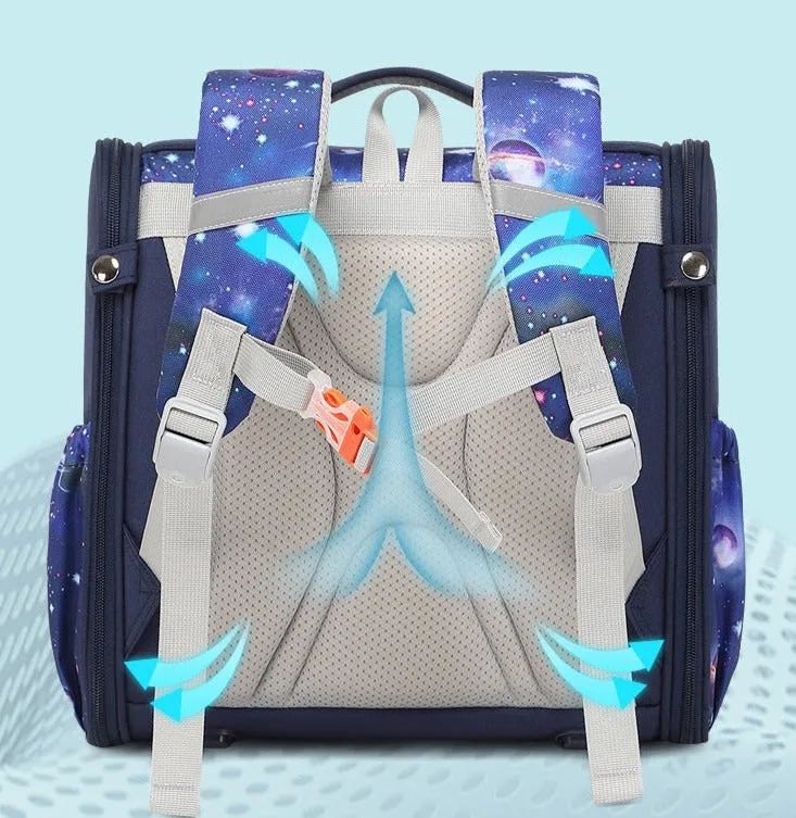 Space Theme Fully Open Design Kindergarten Backpack for Kids