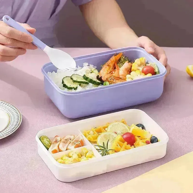 Square Compartment Lunch Lunch Box Canteen Plastic Lunch Box Microwaveable Heating