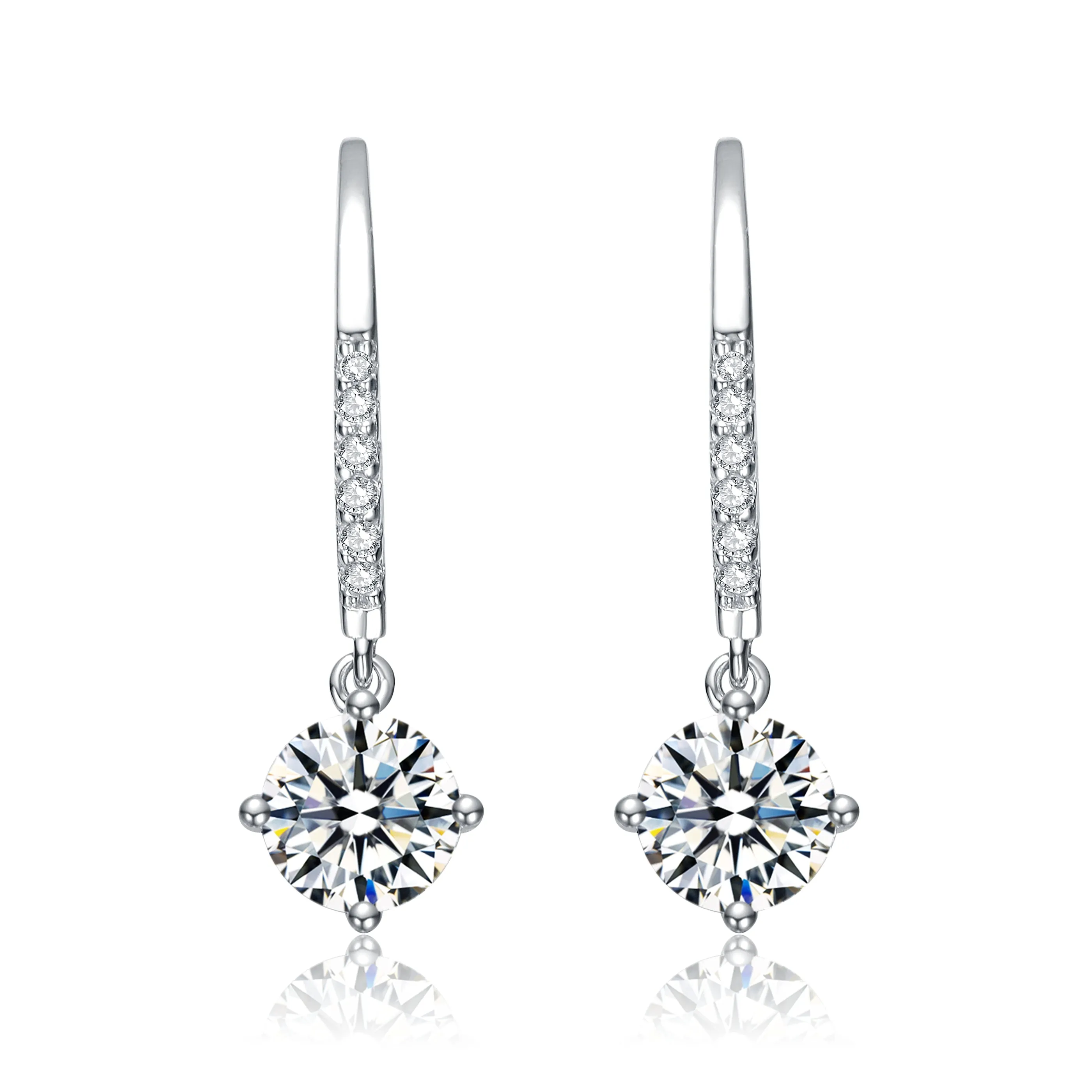 Sterling Silver White Gold Plated with 0.11ct Lab Created Moissanite Drop Huggie Hoop Earrings