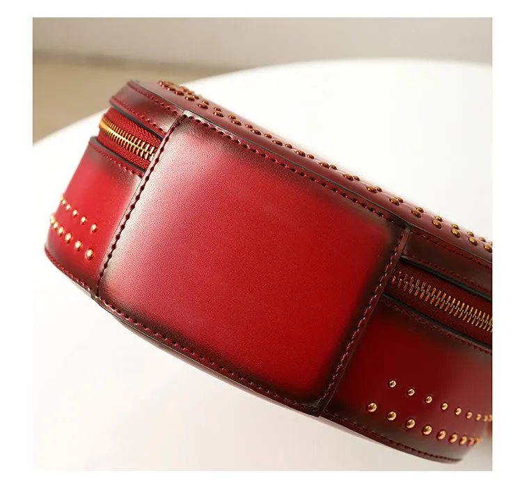 Studded Round Leather Crossbody Bag Purse