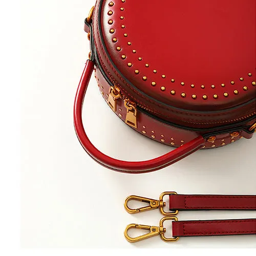 Studded Round Leather Crossbody Bag Purse