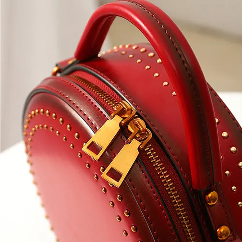 Studded Round Leather Crossbody Bag Purse