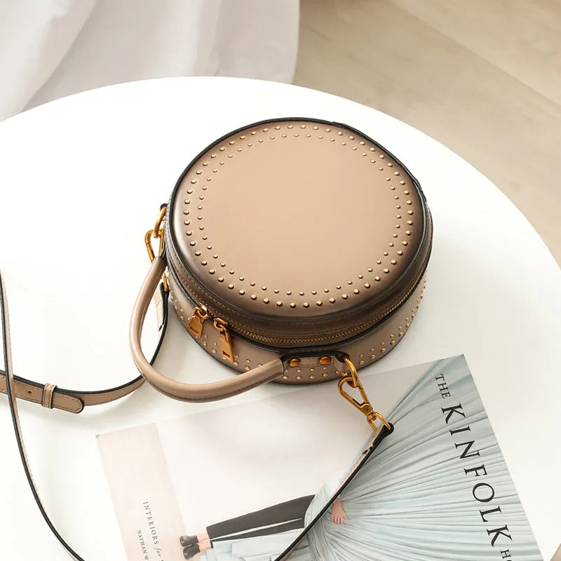 Studded Round Leather Crossbody Bag Purse