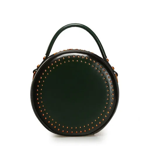 Studded Round Leather Crossbody Bag Purse