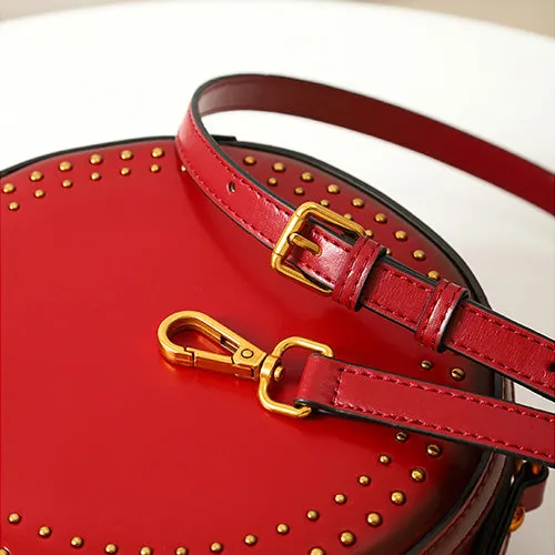 Studded Round Leather Crossbody Bag Purse