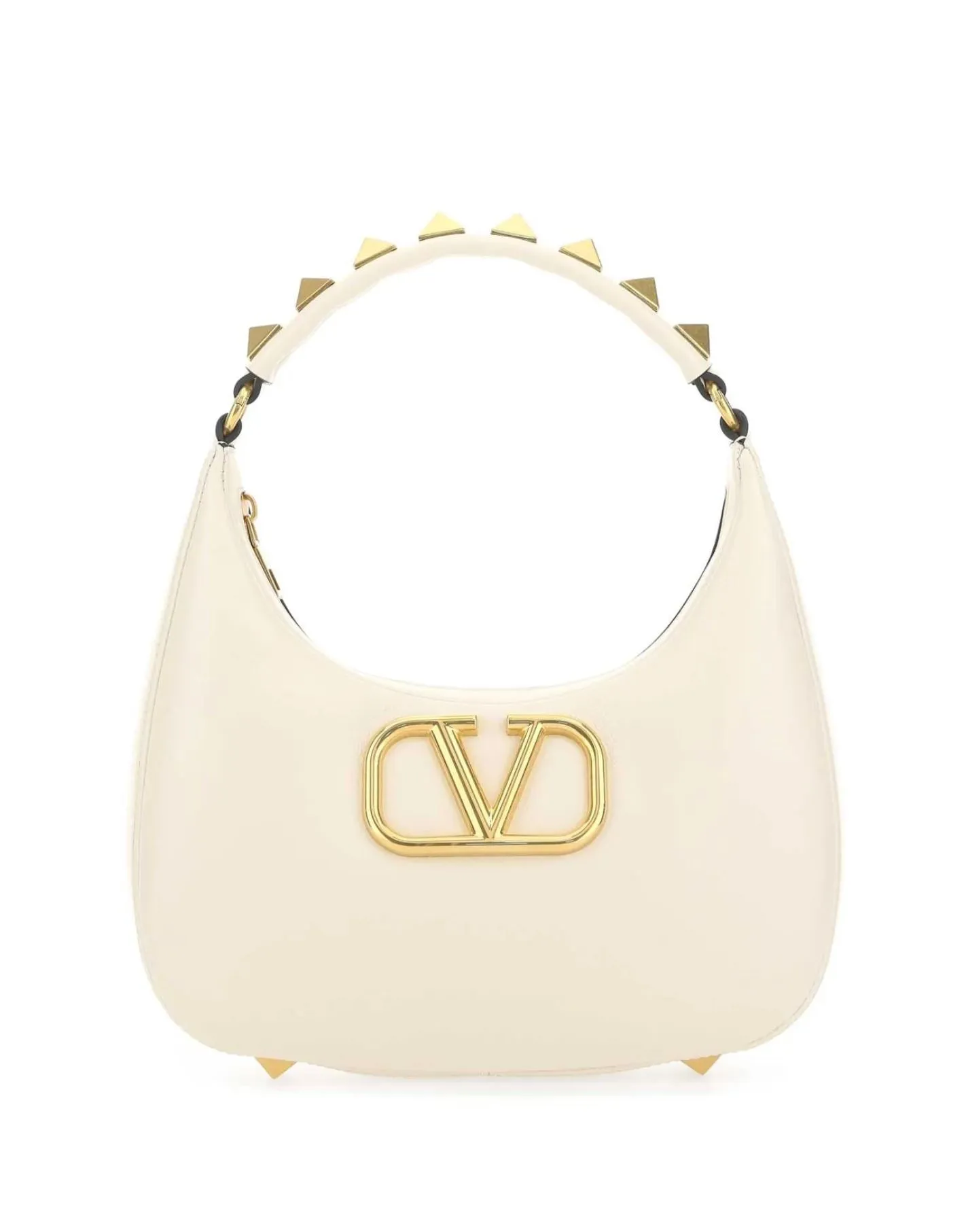 Studded Vlogo Hobo Bag, Ivory