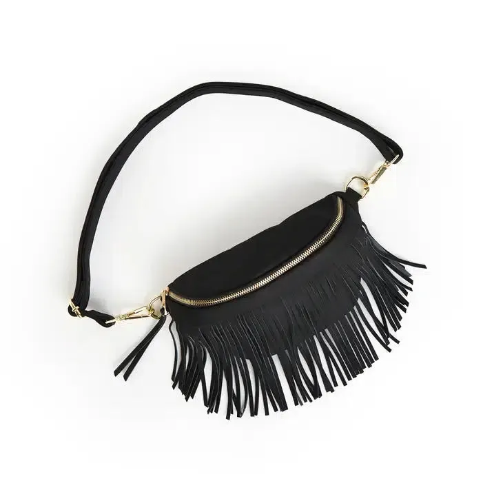 Suede Fanny Pack Bum Bag with Removeable Fringe (Multiple Colors)