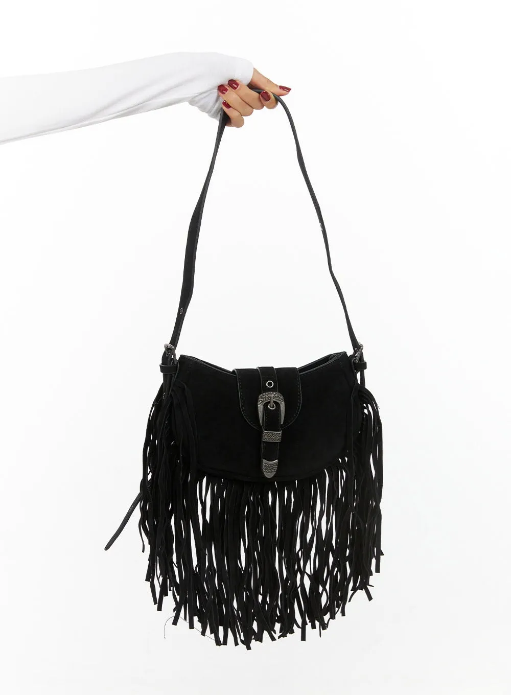 Suede Fringe Buckle Shoulder Bag IS427