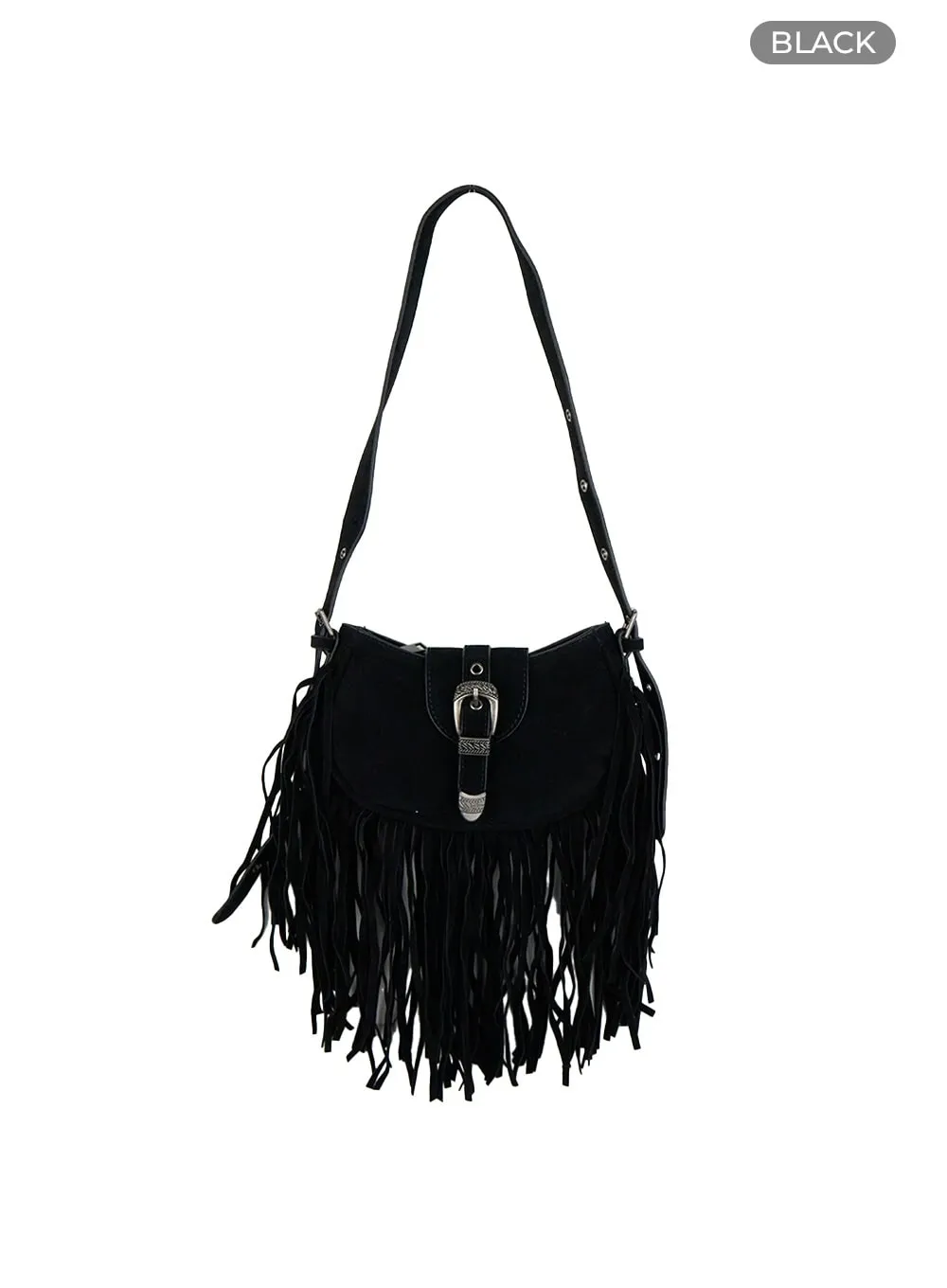 Suede Fringe Buckle Shoulder Bag IS427