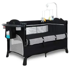 Teknum 4 in 1 Baby Bedside Co-Sleeper Bassinet/Crib and Playpen wt Rocker (Black)