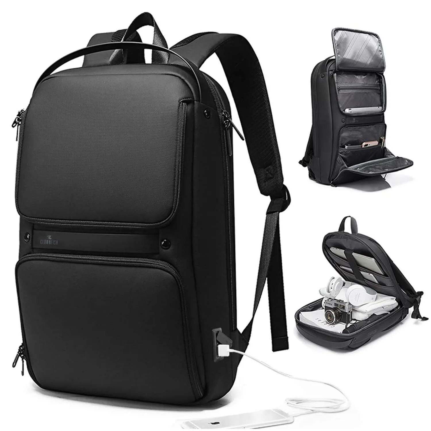 THE CLOWNFISH 18 Ltrs Water Resistant Anti-Theft Unisex Travel Laptop Backpack With Usb Charging Port (Grey)