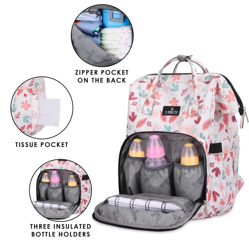 THE CLOWNFISH Baby On Board Series Multipurpose Diaper Bag/Backpack/Nappy Bag/Handbag/Maternity Bag For Baby Essentials with Bottle Organizer & Tissues Dispensing Pocket in Polyester (White)