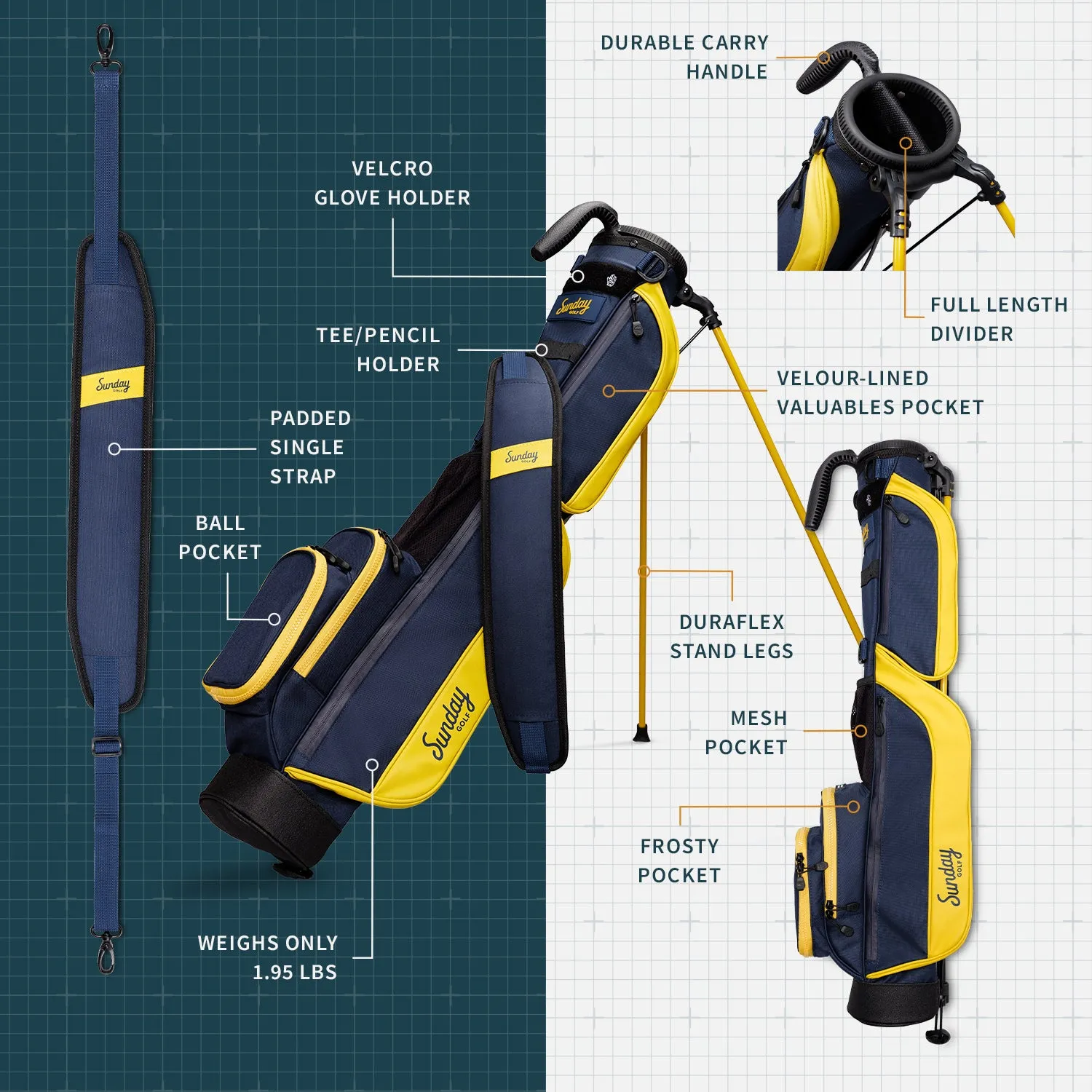 The Loma | Navy   Gold Par 3 Bag