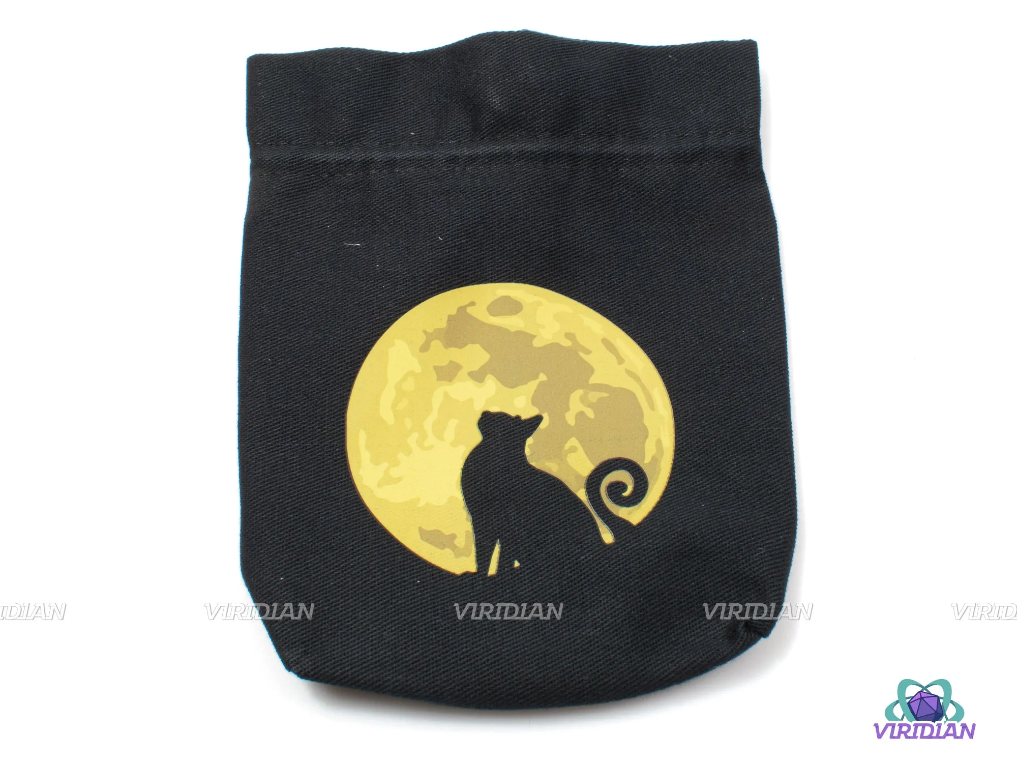 The Mooncat | Black Cotton Cat Design Dice Pouch Bag | Q Workshop