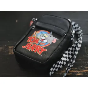 Tom and Jerry Black Cartoon Checker Crossbody Small Shoulder Bag