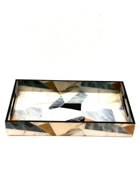 Tray With Geometrical Print Lamination Wooden Tray Supplier Tamrapatra