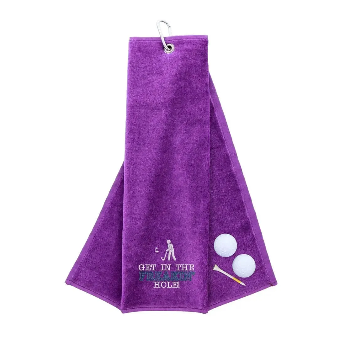 Tri-Fold Golf Towel Embroidered With Get In The Freakin' Hole Logo