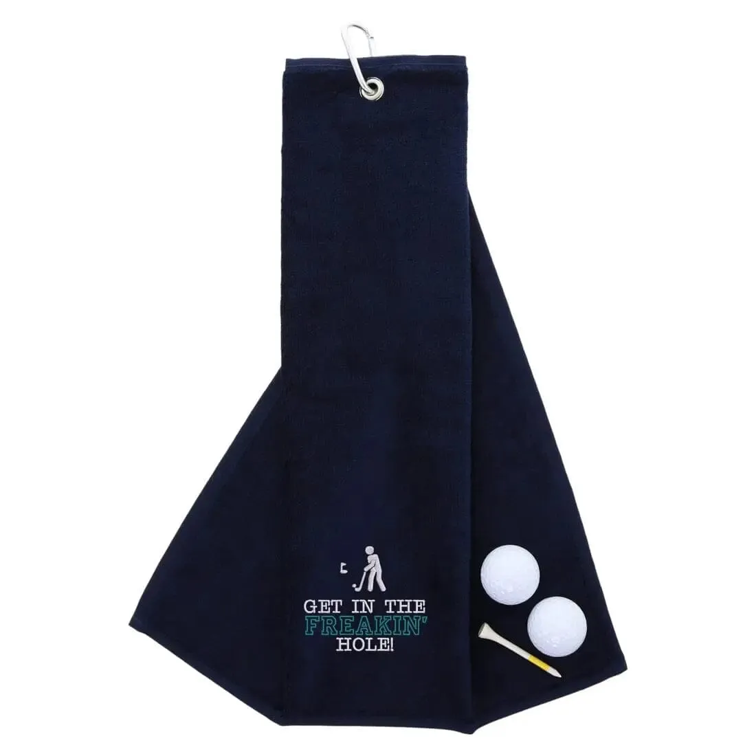 Tri-Fold Golf Towel Embroidered With Get In The Freakin' Hole Logo