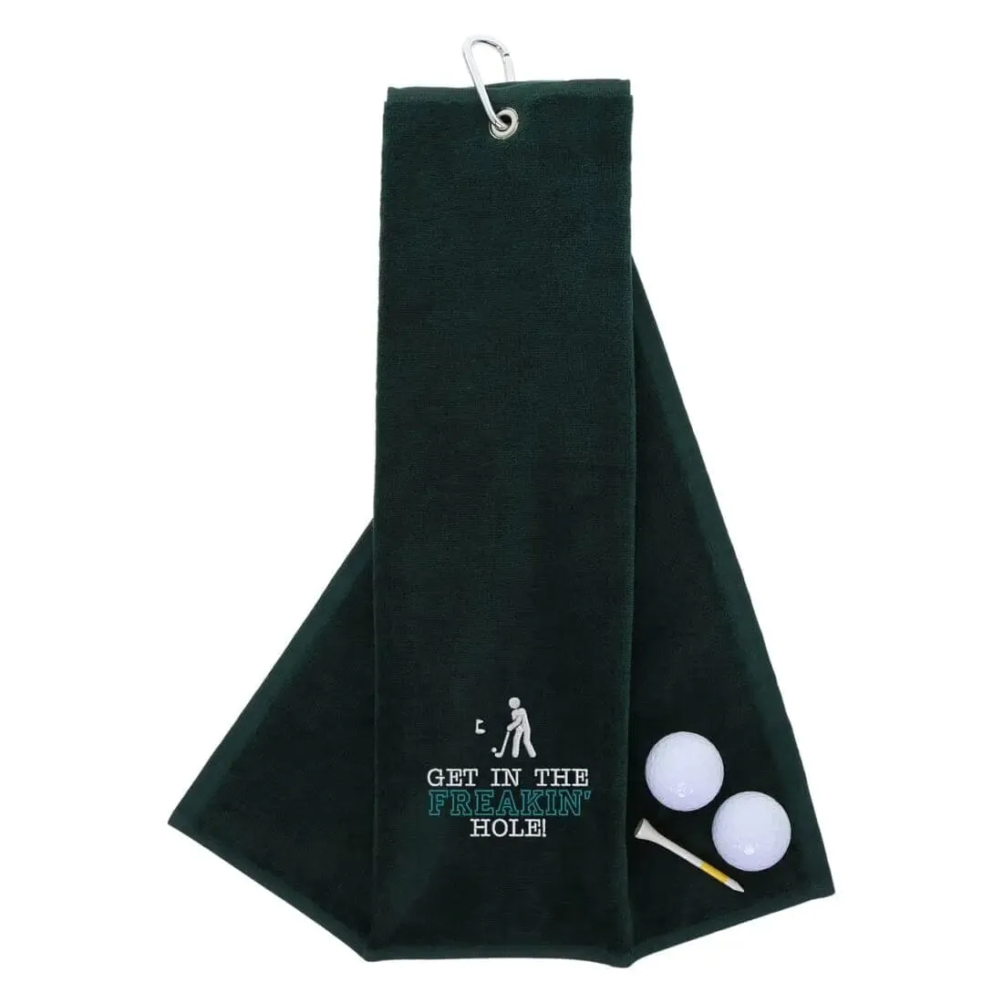 Tri-Fold Golf Towel Embroidered With Get In The Freakin' Hole Logo