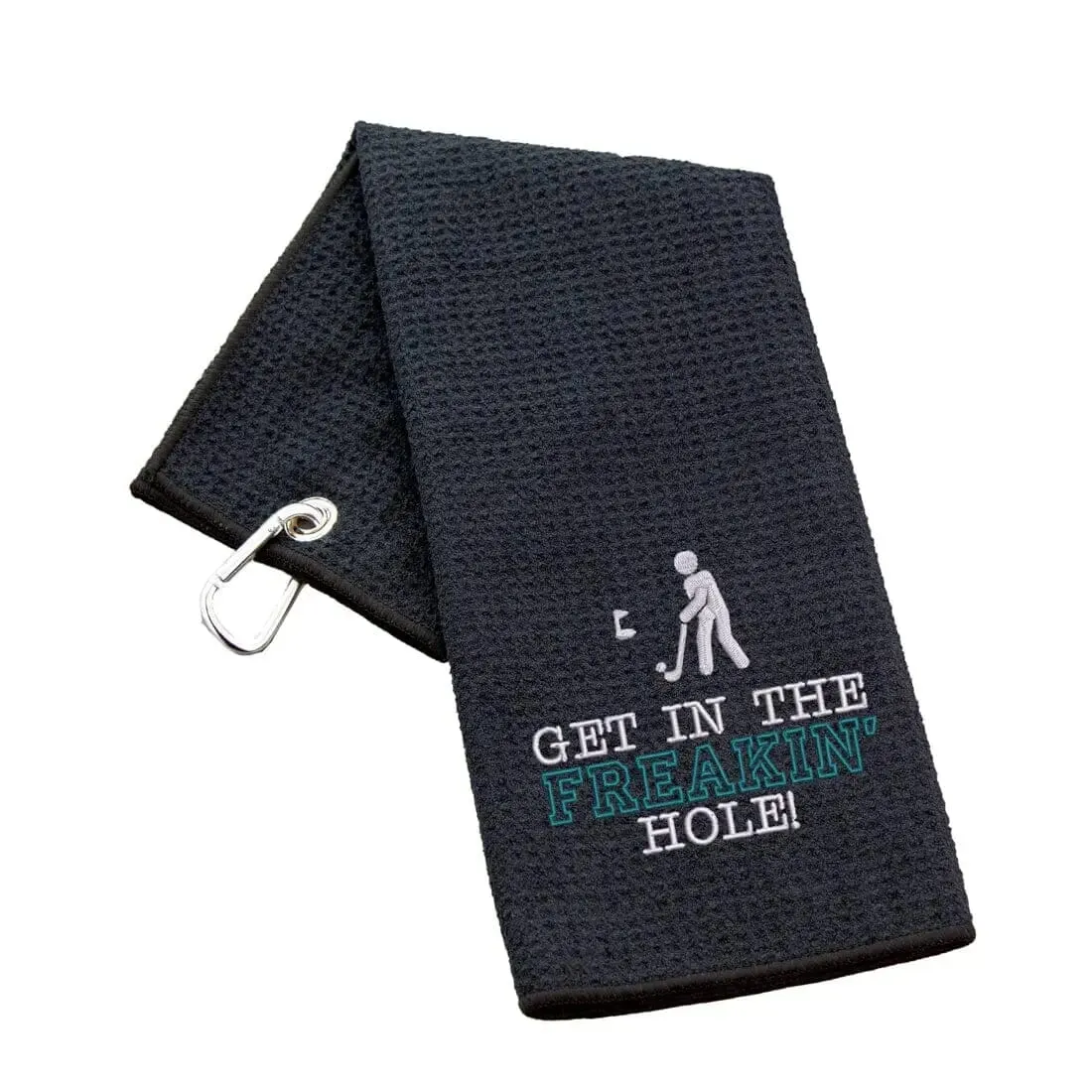 Tri-Fold Golf Towel Embroidered With Get In The Freakin' Hole Logo